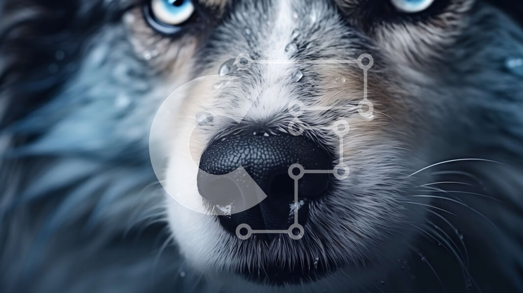 Intra Συλλεκτικό Ξύλινο Παζλ Plywood  4mm - Κοντινό πλάνο ενός σκύλου με μπλε μάτια Σε Ξύλινο Κουτί - Διαστάσεις: 10x10 cm – 25 κομμάτια