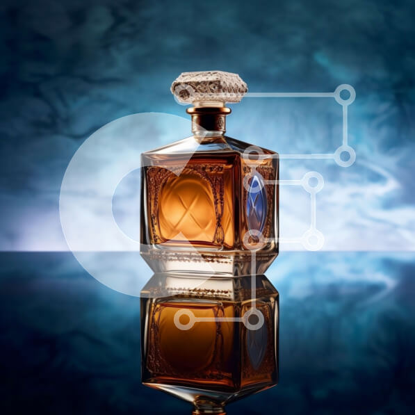 Σετ των 2 Intra Συλλεκτικό Ξύλινο Παζλ Plywood  4mm - Μπουκάλι αλκοόλ στο τραπέζι με την αντανάκλαση του ατόμου Σε Ξύλινο Κουτί - Διαστάσεις: 10x10 cm – 25 κομμάτια