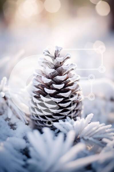 Σετ των 2 Intra Συλλεκτικό Ξύλινο Παζλ Plywood  4mm - Χιονισμένο κουκουνάρι σε ένα χειμερινό δάσος Σε Ξύλινο Κουτί - Διαστάσεις: 10x10 cm – 25 κομμάτια