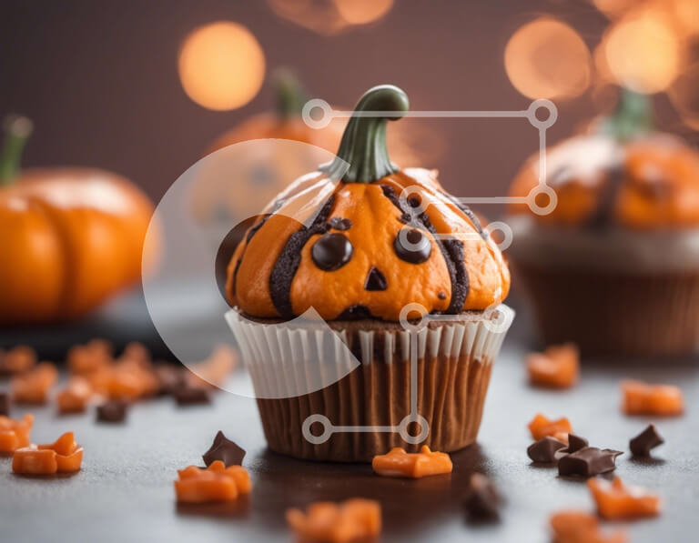 Σετ των 2 Intra Συλλεκτικό Ξύλινο Παζλ Plywood  4mm - Cupcakes σε σχήμα κολοκύθας με παγωμένο σοκολάτα και πασπάλισμα Σε Ξύλινο Κουτί - Διαστάσεις: 10x10 cm – 25 κομμάτια