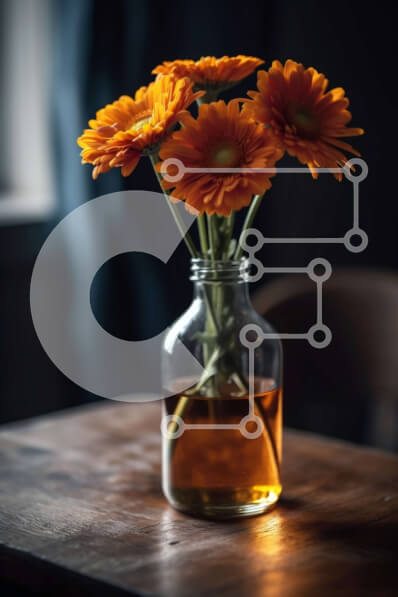 Σετ των 2 Intra Συλλεκτικό Ξύλινο Παζλ Plywood  4mm - Όμορφη εικόνα με πορτοκαλί λουλούδια σε γυάλινο βάζο σε ξύλινο τραπέζι Σε Ξύλινο Κουτί - Διαστάσεις: 10x10 cm – 25 κομμάτια