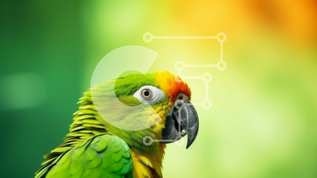 Intra Συλλεκτικό Ξύλινο Παζλ Plywood  4mm - Πράσινος και κίτρινος παπαγάλος σε πέρκα με ζωντανό φόντο Σε Ξύλινο Κουτί - Διαστάσεις: 10x10 cm – 25 κομμάτια