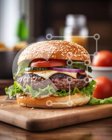 Σετ των 2 Intra Συλλεκτικό Ξύλινο Παζλ Plywood  4mm - Νόστιμο χάμπουργκερ με φρέσκα λαχανικά σε ξύλινο ξύλο κοπής Σε Ξύλινο Κουτί - Διαστάσεις: 10x10 cm – 25 κομμάτια