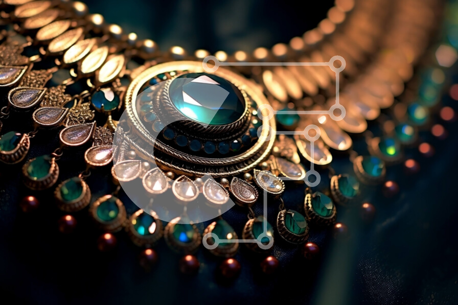 Intra Συλλεκτικό Ξύλινο Παζλ Plywood  4mm - Εκπληκτικό κοντινό πλάνο γυναικείου λαιμού διακοσμημένο με περίτεχνο κολιέ Σε Ξύλινο Κουτί - Διαστάσεις Puzzle: 10x10 cm – 25 κομμάτια