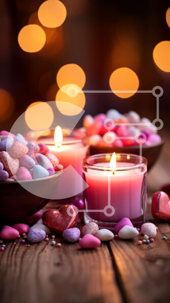 Intra Συλλεκτικό Ξύλινο Παζλ Plywood  4mm - Ρομαντικό σκηνικό υπό το φως των κεριών με καραμέλες σε σχήμα καρδιάς Σε Ξύλινο Κουτί - Διαστάσεις: 10x10 cm – 25 κομμάτια