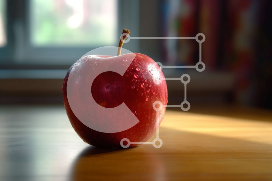 Σετ των 2 Intra Συλλεκτικό Ξύλινο Παζλ Plywood  4mm - Φρέσκο ​​και ζουμερό κόκκινο μήλο σε ένα ρουστίκ ξύλινο τραπέζι Σε Ξύλινο Κουτί - Διαστάσεις: 10x10 cm – 25 κομμάτια