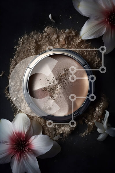 Intra Συλλεκτικό Ξύλινο Παζλ Plywood  4mm - Όμορφη κοντινή εικόνα ενός συμπαγούς μακιγιάζ σε σκόνη με πέταλα λουλουδιών Σε Ξύλινο Κουτί - Διαστάσεις Puzzle: 10x10 cm – 25 κομμάτια