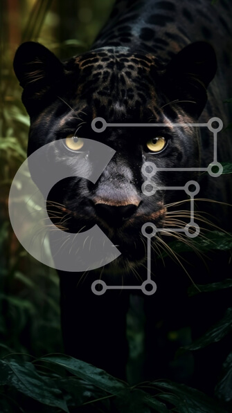 Σετ των 2 Intra Συλλεκτικό Ξύλινο Παζλ Plywood  4mm - Majestic Black Panther στη ζούγκλα με πλούσιο φύλλωμα και λαμπερά μάτια Σε Ξύλινο Κουτί - Διαστάσεις: 10x10 cm – 25 κομμάτια