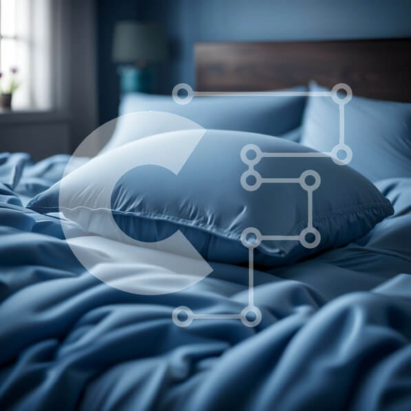 Intra Συλλεκτικό Ξύλινο Παζλ Plywood  4mm - Άνετο υπνοδωμάτιο με μπλε κρεβάτι και κεφαλάρι από σκούρο ξύλο Σε Ξύλινο Κουτί - Διαστάσεις Puzzle: 10x10 cm – 25 κομμάτια