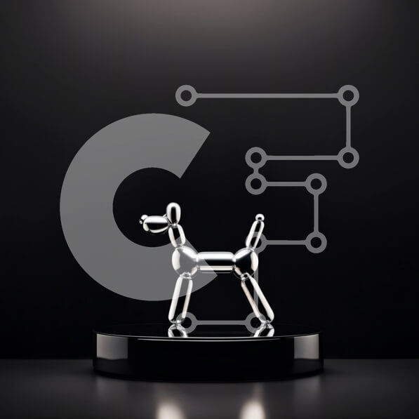 Intra Συλλεκτικό Ξύλινο Παζλ Plywood  4mm - Γλυπτό Μοντέρνας Τέχνης - Ασημένιο Μπαλόνι Σκύλος σε Μαύρη Βάση Σε Ξύλινο Κουτί - Διαστάσεις: 10x10 cm – 25 κομμάτια