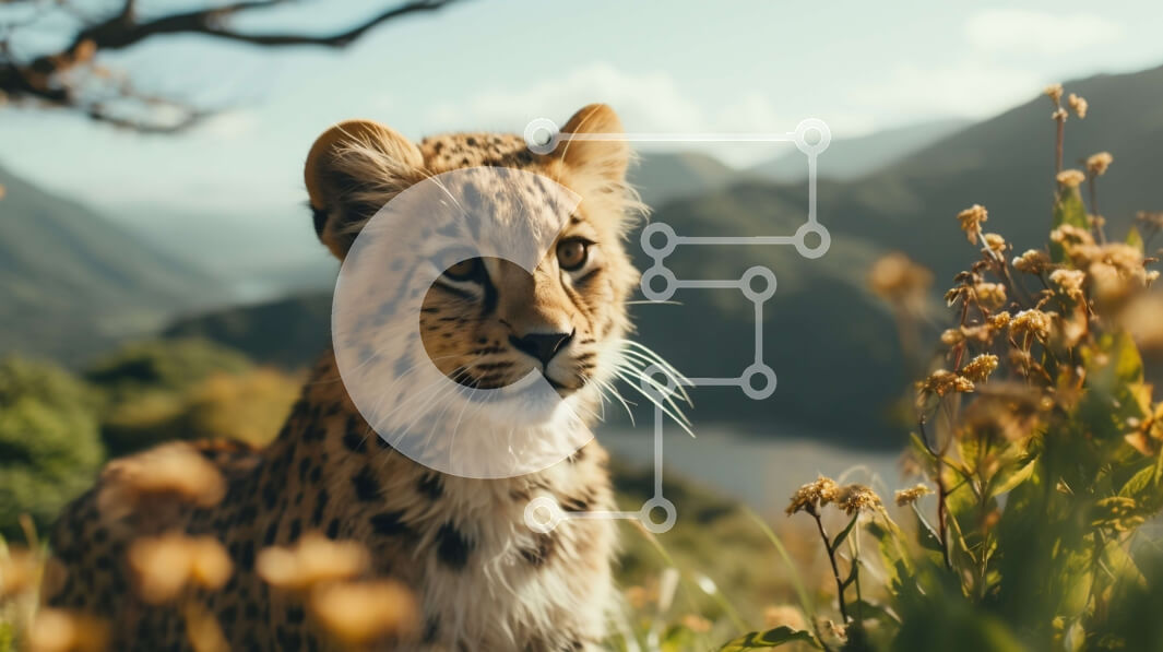 Σετ των 2 Intra Συλλεκτικό Ξύλινο Παζλ Plywood  4mm - Snow Leopard Cub σε μια χλοώδη περιοχή με βουνά και ποτάμι Σε Ξύλινο Κουτί - Διαστάσεις: 10x10 cm – 25 κομμάτια