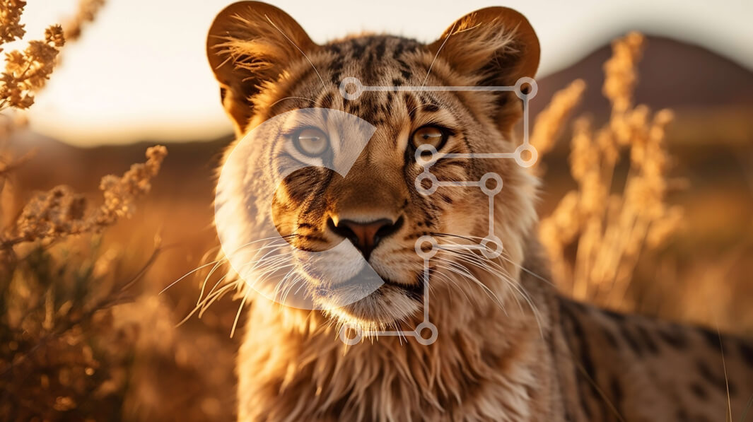 Σετ των 2 Intra Συλλεκτικό Ξύλινο Παζλ Plywood  4mm - Λιοντάρι σε ένα χορταριασμένο χωράφι στο ηλιοβασίλεμα Σε Ξύλινο Κουτί - Διαστάσεις: 10x10 cm – 25 κομμάτια