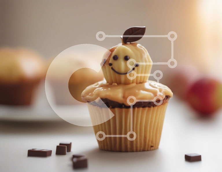 Σετ των 2 Intra Συλλεκτικό Ξύλινο Παζλ Plywood  4mm - Cupcake με χαμογελαστό πρόσωπο σε σχήμα μήλου και κομματάκια σοκολάτας Σε Ξύλινο Κουτί - Διαστάσεις: 10x10 cm – 25 κομμάτια