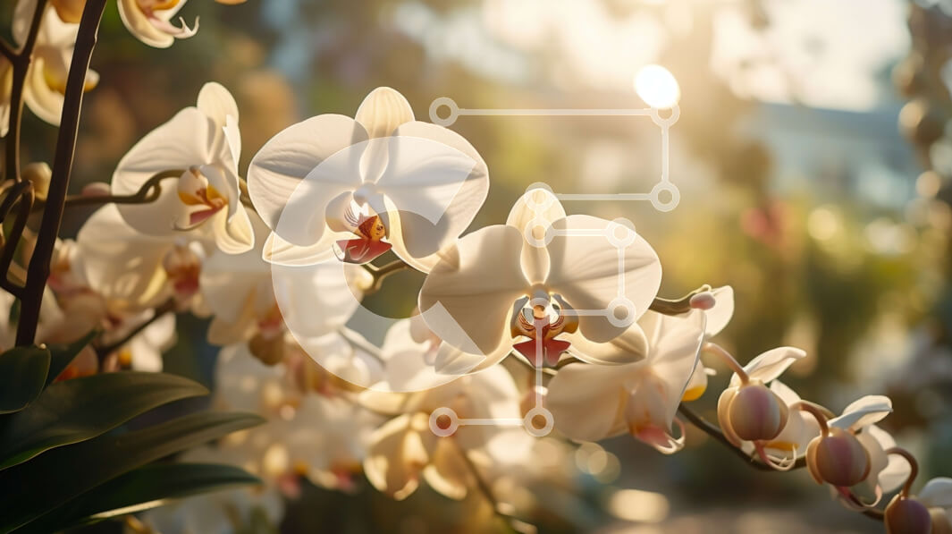 Intra Συλλεκτικό Ξύλινο Παζλ Plywood  4mm - Λευκές ορχιδέες σε πλήρη άνθιση μια ηλιόλουστη μέρα Σε Ξύλινο Κουτί - Διαστάσεις: 10x10 cm – 25 κομμάτια