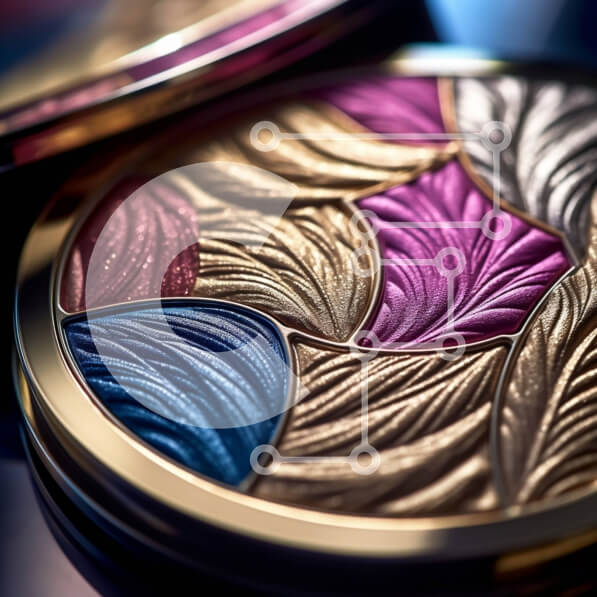 Σετ των 2 Intra Συλλεκτικό Ξύλινο Παζλ Plywood  4mm - Παλέτα μακιγιάζ με ζωηρές αποχρώσεις του μπλε, μωβ και χρυσού και περίπλοκα μεταλλικά μοτίβα από φύλλα και αμπέλια Σε Ξύλινο Κουτί - Διαστάσεις: 10x10 cm – 25 κομμάτια