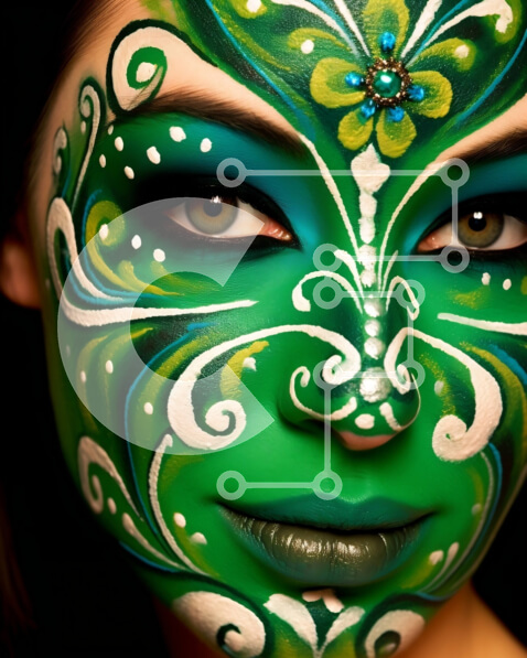 Intra Συλλεκτικό Ξύλινο Παζλ Plywood  4mm - Όμορφη γυναίκα με σχέδιο βαφής πράσινου προσώπου Σε Ξύλινο Κουτί - Διαστάσεις Puzzle: 10x10 cm – 25 κομμάτια