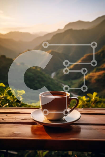 Σετ των 2 Intra Συλλεκτικό Ξύλινο Παζλ Plywood  4mm - Φλιτζάνι καφέ σε ξύλινο τραπέζι με θέα στο βουνό Σε Ξύλινο Κουτί - Διαστάσεις: 10x10 cm – 25 κομμάτια