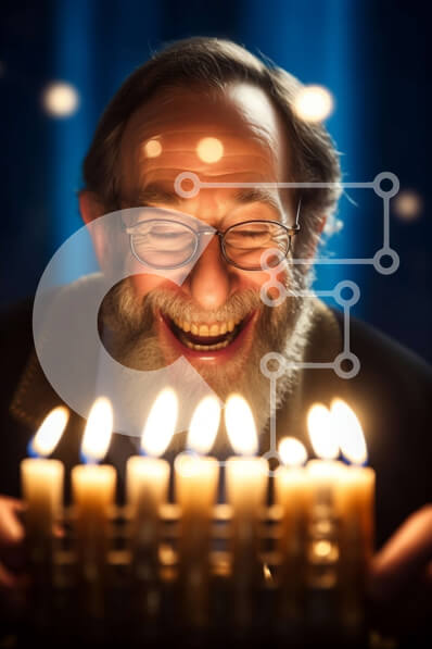 Intra Συλλεκτικό Ξύλινο Παζλ Plywood  4mm - Χαμογελαστός ηλικιωμένος άνδρας που γιορτάζει το Χανουκά μπροστά από τη Μενόρα Σε Ξύλινο Κουτί - Διαστάσεις Puzzle: 10x10 cm – 25 κομμάτια