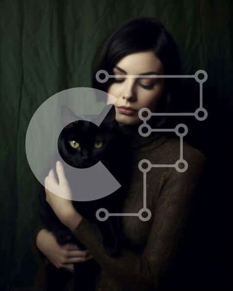 Σετ των 2 Intra Συλλεκτικό Ξύλινο Παζλ Plywood  4mm - Όμορφη εικόνα μιας γυναίκας που κρατά απαλά μια γυαλιστερή μαύρη γάτα Σε Ξύλινο Κουτί - Διαστάσεις: 10x10 cm – 25 κομμάτια