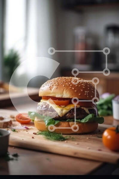 Σετ των 2 Intra Συλλεκτικό Ξύλινο Παζλ Plywood  4mm - Λαχταριστό χάμπουργκερ με φρέσκα υλικά σε ξύλινη σανίδα Σε Ξύλινο Κουτί - Διαστάσεις: 10x10 cm – 25 κομμάτια