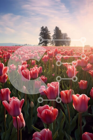 Σετ των 2 Intra Συλλεκτικό Ξύλινο Παζλ Plywood  4mm - Όμορφη εικόνα ενός χωραφιού με ροζ τουλίπες στο ηλιοβασίλεμα Σε Ξύλινο Κουτί - Διαστάσεις: 10x10 cm – 25 κομμάτια