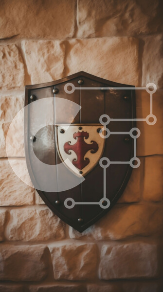 Intra Συλλεκτικό Ξύλινο Παζλ Plywood  4mm - Μεσαιωνική ασπίδα σε πέτρινο τοίχο Σε Ξύλινο Κουτί - Διαστάσεις Puzzle: 10x10 cm – 25 κομμάτια