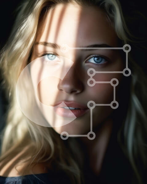 Intra Συλλεκτικό Ξύλινο Παζλ Plywood  4mm - Ασπρόμαυρη εικόνα μιας όμορφης γυναίκας με μπλε μάτια και κυματιστά μαλλιά Σε Ξύλινο Κουτί - Διαστάσεις Puzzle: 10x10 cm – 25 κομμάτια