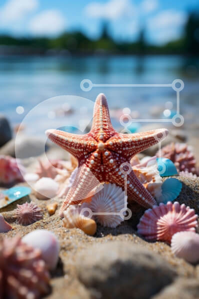 Σετ των 2 Intra Συλλεκτικό Ξύλινο Παζλ Plywood  4mm - Όμορφη παραλία με αστερίες και κοχύλια Σε Ξύλινο Κουτί - Διαστάσεις: 10x10 cm – 25 κομμάτια