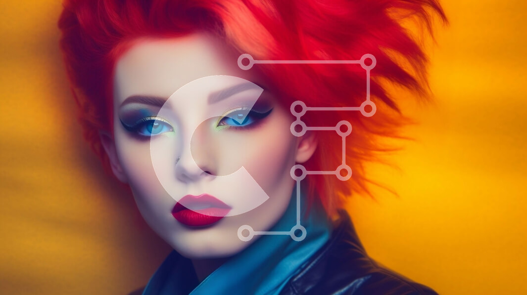 Intra Συλλεκτικό Ξύλινο Παζλ Plywood  4mm - Εκπληκτικό πορτρέτο μιας γυναίκας με κόκκινα μαλλιά νέον και μπλε μάτια Σε Ξύλινο Κουτί - Διαστάσεις Puzzle: 10x10 cm – 25 κομμάτια