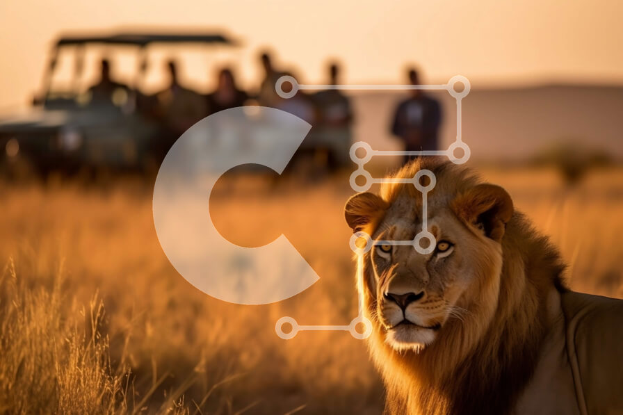 Σετ των 2 Intra Συλλεκτικό Ξύλινο Παζλ Plywood  4mm - Εκπληκτική φωτογραφία του λιονταριού στο ηλιοβασίλεμα στο σαφάρι Σε Ξύλινο Κουτί - Διαστάσεις: 10x10 cm – 25 κομμάτια