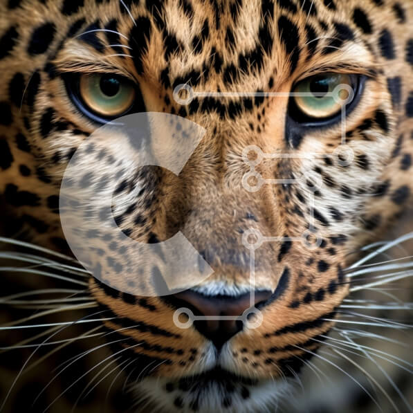 Intra Συλλεκτικό Ξύλινο Παζλ Plywood  4mm - Εκπληκτική κοντινή πλάνο του προσώπου μιας λεοπάρδαλης με λαμπερά πράσινα μάτια Σε Ξύλινο Κουτί - Διαστάσεις: 10x10 cm – 25 κομμάτια