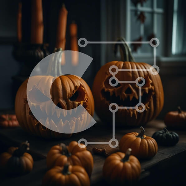 Intra Συλλεκτικό Ξύλινο Παζλ Plywood  4mm - Απόκοσμες σκαλιστές κολοκύθες σε τραπέζι με κεριά Σε Ξύλινο Κουτί - Διαστάσεις: 10x10 cm – 25 κομμάτια