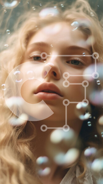 Intra Συλλεκτικό Ξύλινο Παζλ Plywood  4mm - Όμορφη νεαρή γυναίκα που περιβάλλεται από φυσαλίδες Σε Ξύλινο Κουτί - Διαστάσεις Puzzle: 10x10 cm – 25 κομμάτια