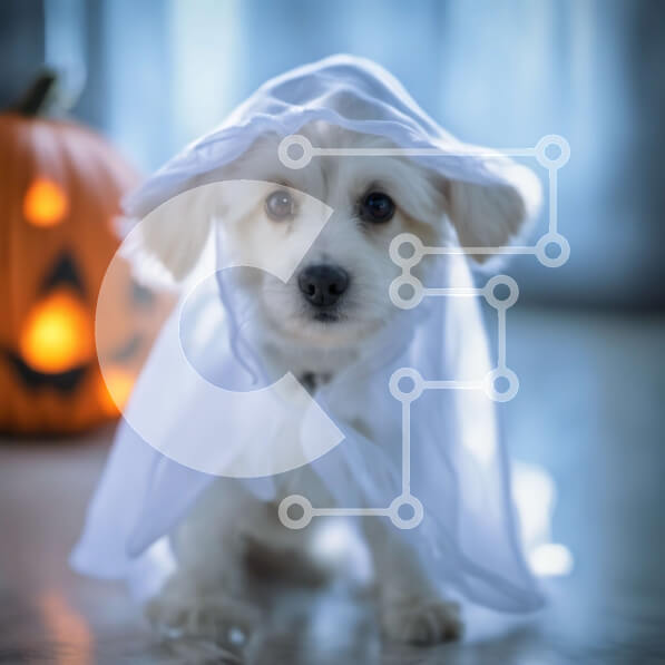 Intra Συλλεκτικό Ξύλινο Παζλ Plywood  4mm - Αξιολάτρευτο σκυλί με στολή φάντασμα με κολοκύθα αποκριών Σε Ξύλινο Κουτί - Διαστάσεις: 10x10 cm – 25 κομμάτια