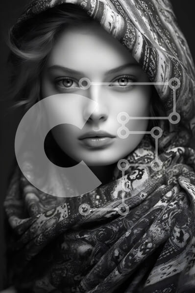 Intra Συλλεκτικό Ξύλινο Παζλ Plywood  4mm - Κομψό πορτρέτο μιας γυναίκας με ένα κασκόλ Σε Ξύλινο Κουτί - Διαστάσεις Puzzle: 10x10 cm – 25 κομμάτια