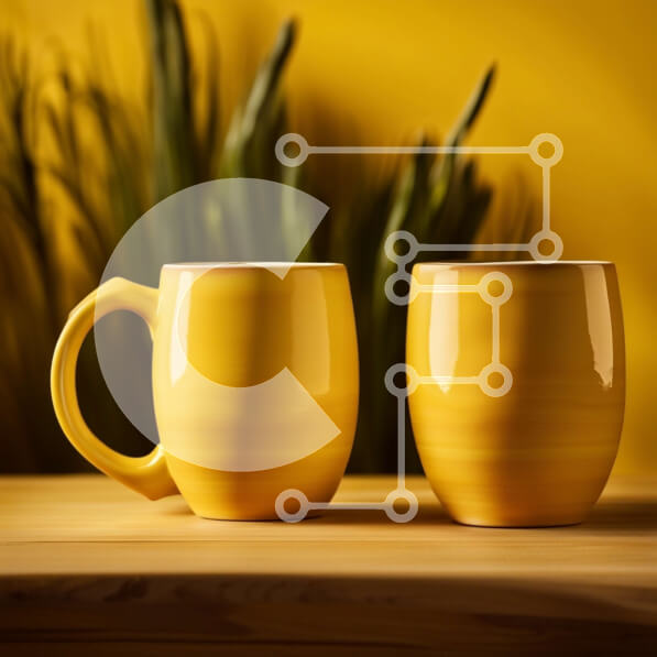 Intra Συλλεκτικό Ξύλινο Παζλ Plywood  4mm - Κομψές κίτρινες κούπες σε ρουστίκ ξύλινο τραπέζι με φρέσκο ​​φυτό Σε Ξύλινο Κουτί - Διαστάσεις: 10x10 cm – 25 κομμάτια