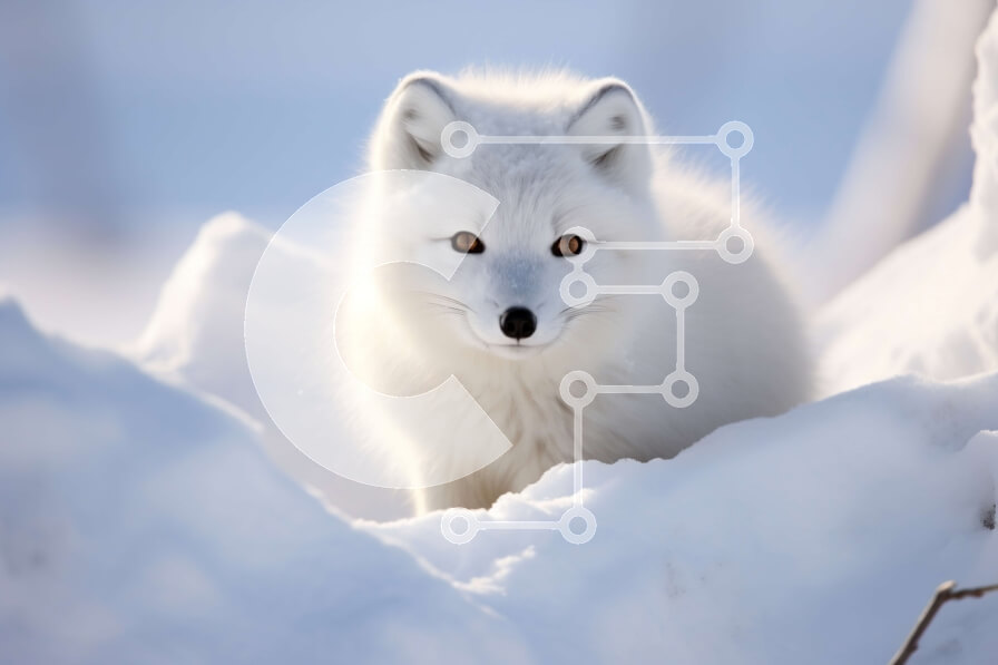 Σετ των 2 Intra Συλλεκτικό Ξύλινο Παζλ Plywood  4mm - Αξιολάτρευτη εικόνα μιας λευκής αλεπούς της Αρκτικής σε ένα χιονισμένο τοπίο Σε Ξύλινο Κουτί - Διαστάσεις: 10x10 cm – 25 κομμάτια