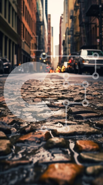 Intra Συλλεκτικό Ξύλινο Παζλ Plywood  4mm - Ζωντανή εικόνα της πολυσύχναστης οδού της πόλης με ψηλά κτίρια και αυτοκίνητα Σε Ξύλινο Κουτί - Διαστάσεις Puzzle: 10x10 cm – 25 κομμάτια