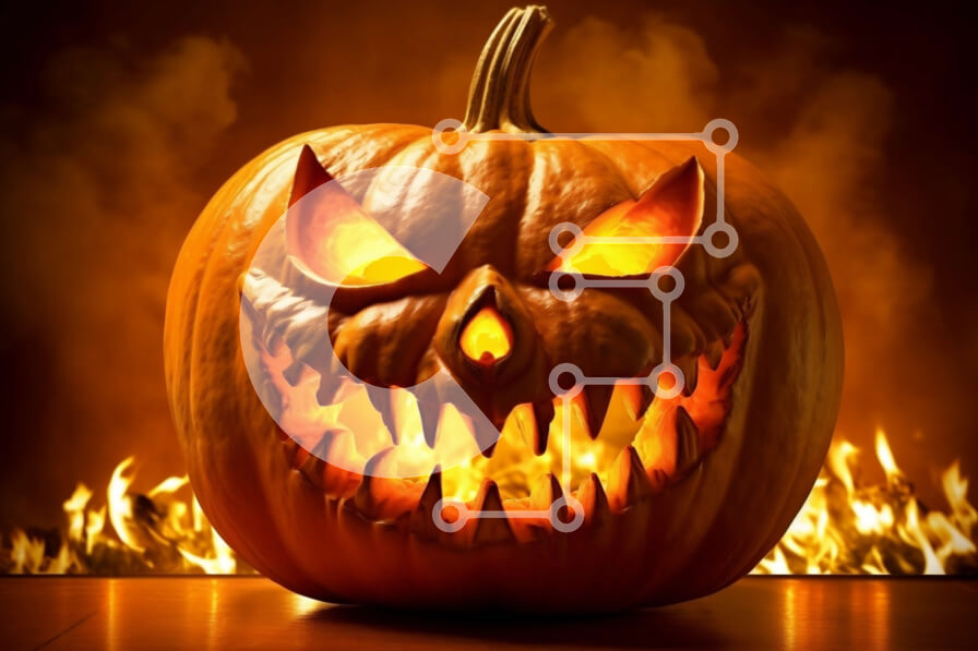 Intra Συλλεκτικό Ξύλινο Παζλ Plywood  4mm - Απόκοσμη σκαλιστή κολοκύθα με τρομακτικό πρόσωπο σε μαύρο φόντο Σε Ξύλινο Κουτί - Διαστάσεις: 10x10 cm – 25 κομμάτια