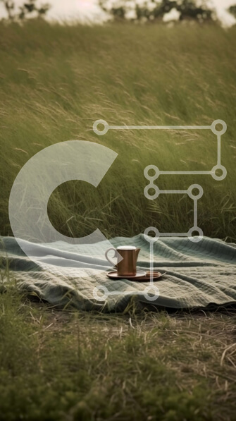 Σετ των 2 Intra Συλλεκτικό Ξύλινο Παζλ Plywood  4mm - Όμορφη σκηνή ηλιοβασιλέματος με μια κουβέρτα και μια κούπα καφέ σε ένα χορταριασμένο χωράφι Σε Ξύλινο Κουτί - Διαστάσεις: 10x10 cm – 25 κομμάτια