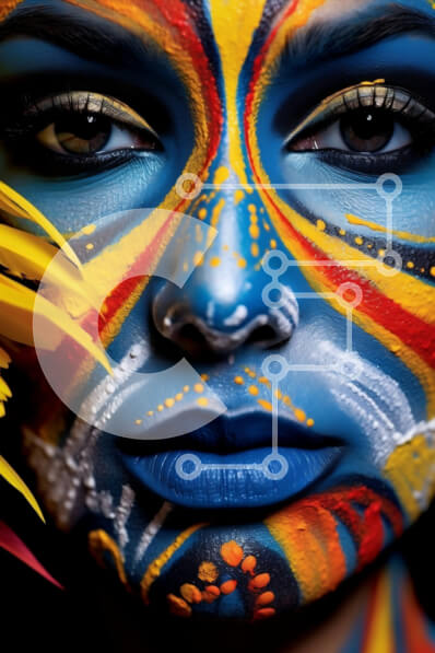 Intra Συλλεκτικό Ξύλινο Παζλ Plywood  4mm - Πολύχρωμη γυναίκα με ζωγραφική προσώπου και φτερό στο χέρι Σε Ξύλινο Κουτί - Διαστάσεις Puzzle: 10x10 cm – 25 κομμάτια