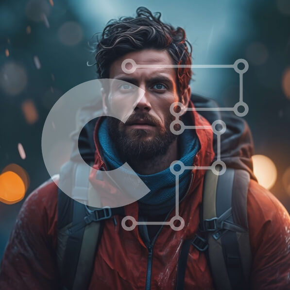 Intra Συλλεκτικό Ξύλινο Παζλ Plywood  4mm - Nighttime Adventure in a Snowy Forest: Man in Red Jacket and Black Beanie Σε Ξύλινο Κουτί - Διαστάσεις: 10x10 cm – 25 κομμάτια