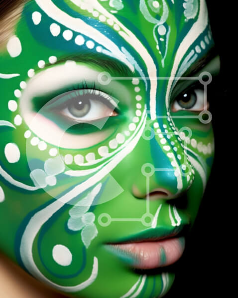 Intra Συλλεκτικό Ξύλινο Παζλ Plywood  4mm - Εκπληκτική εικόνα γυναίκας με μοναδικό σχέδιο βαφής πράσινου προσώπου Σε Ξύλινο Κουτί - Διαστάσεις Puzzle: 10x10 cm – 25 κομμάτια