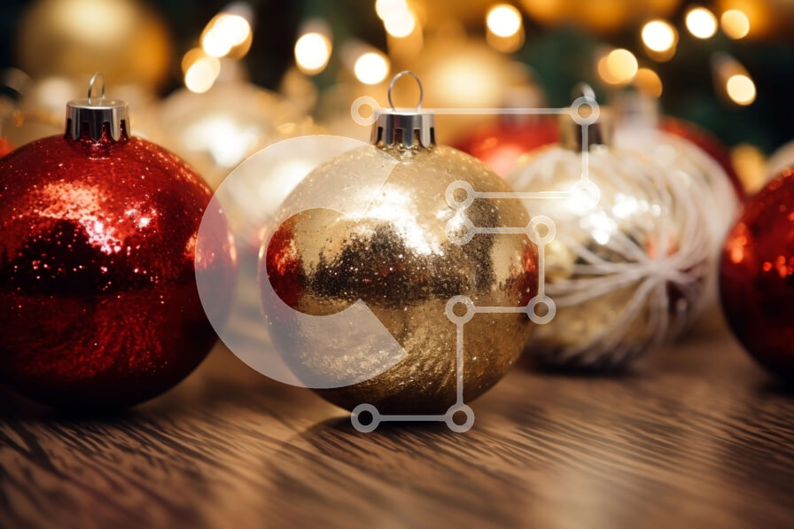 Intra Συλλεκτικό Ξύλινο Παζλ Plywood  4mm - Χρυσά, ασημένια και κόκκινα στολίδια για εορταστική διακόσμηση Σε Ξύλινο Κουτί - Διαστάσεις: 10x10 cm – 25 κομμάτια