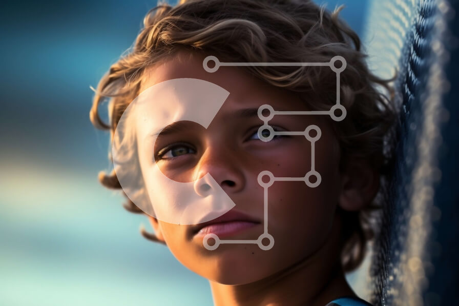 Intra Συλλεκτικό Ξύλινο Παζλ Plywood  4mm - Πορτρέτο ενός νεαρού αγοριού με σγουρά μαλλιά που κοιτάζει στην απόσταση Σε Ξύλινο Κουτί - Διαστάσεις Puzzle: 10x10 cm – 25 κομμάτια