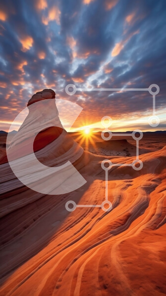 Σετ των 2 Intra Συλλεκτικό Ξύλινο Παζλ Plywood  4mm - Εκπληκτική εικόνα ενός σχηματισμού βράχου στην έρημο στο ηλιοβασίλεμα Σε Ξύλινο Κουτί - Διαστάσεις: 10x10 cm – 25 κομμάτια