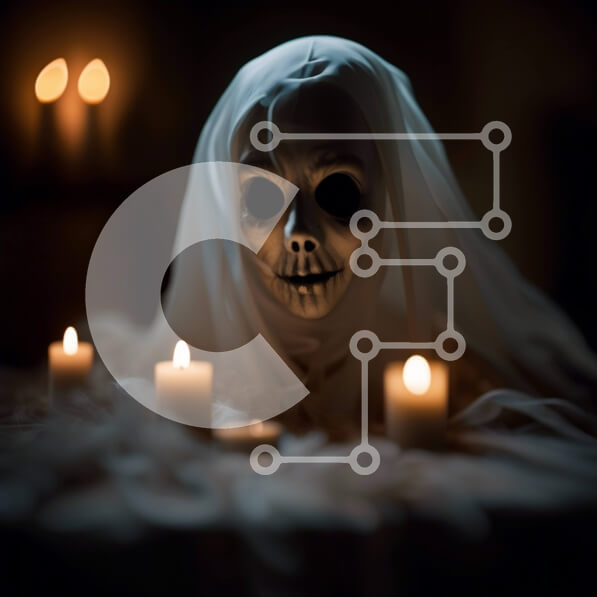 Intra Συλλεκτικό Ξύλινο Παζλ Plywood  4mm - Κοντινό πλάνο του Ghostly Figure με αναμμένα κεριά Σε Ξύλινο Κουτί - Διαστάσεις Puzzle: 10x10 cm – 25 κομμάτια