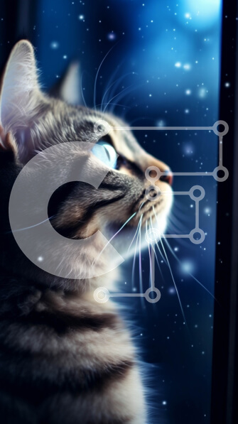 Σετ των 2 Intra Συλλεκτικό Ξύλινο Παζλ Plywood  4mm - Εκπληκτική εικόνα μιας γάτας που κοιτάζει τον νυχτερινό ουρανό Σε Ξύλινο Κουτί - Διαστάσεις: 10x10 cm – 25 κομμάτια