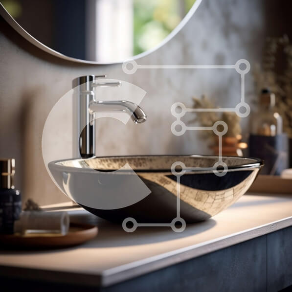 Intra Συλλεκτικό Ξύλινο Παζλ Plywood  4mm - Κομψός μαύρος και χρυσός νιπτήρας μπάνιου σε ανοιχτόχρωμο μαρμάρινο πάγκο Σε Ξύλινο Κουτί - Διαστάσεις Puzzle: 10x10 cm – 25 κομμάτια