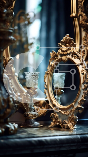 Intra Συλλεκτικό Ξύλινο Παζλ Plywood  4mm - Κομψός καθρέφτης με χρυσό πλαίσιο σε δωμάτιο με χαμηλό φωτισμό Σε Ξύλινο Κουτί - Διαστάσεις Puzzle: 10x10 cm – 25 κομμάτια